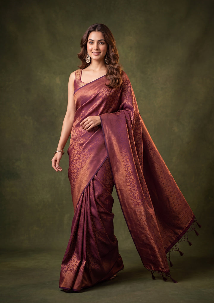 Mauve Art Silk Jaal Saree With Matching Blouse Piece