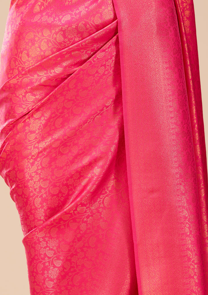 Rani Pink Art Silk Jaal Saree With Matching Blouse Piece