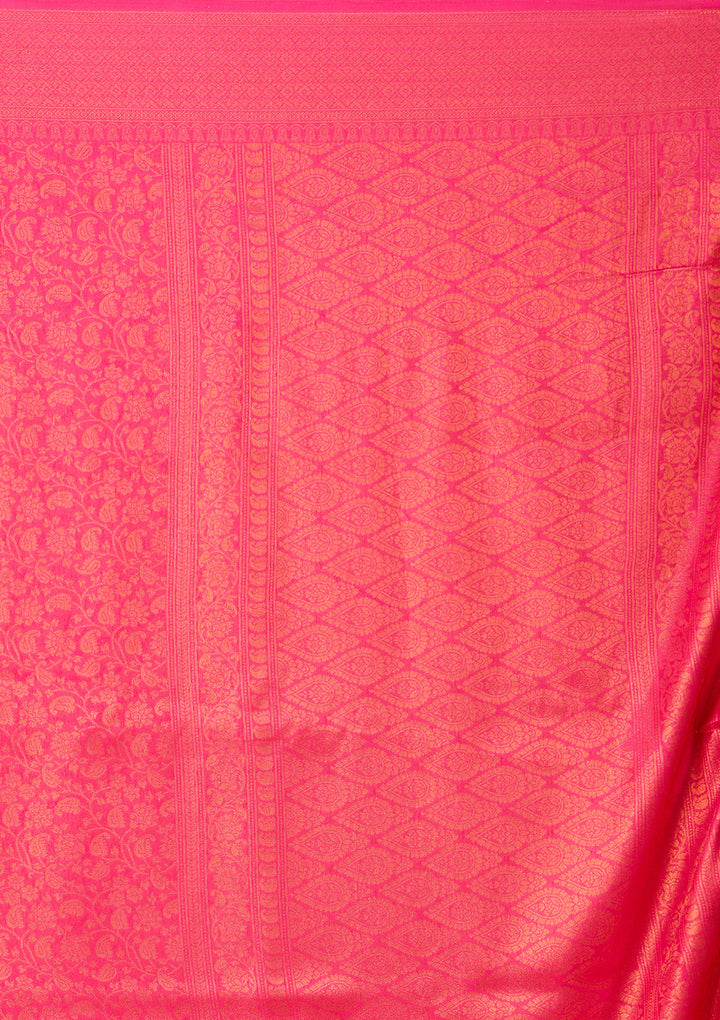 Rani Pink Art Silk Jaal Saree With Matching Blouse Piece