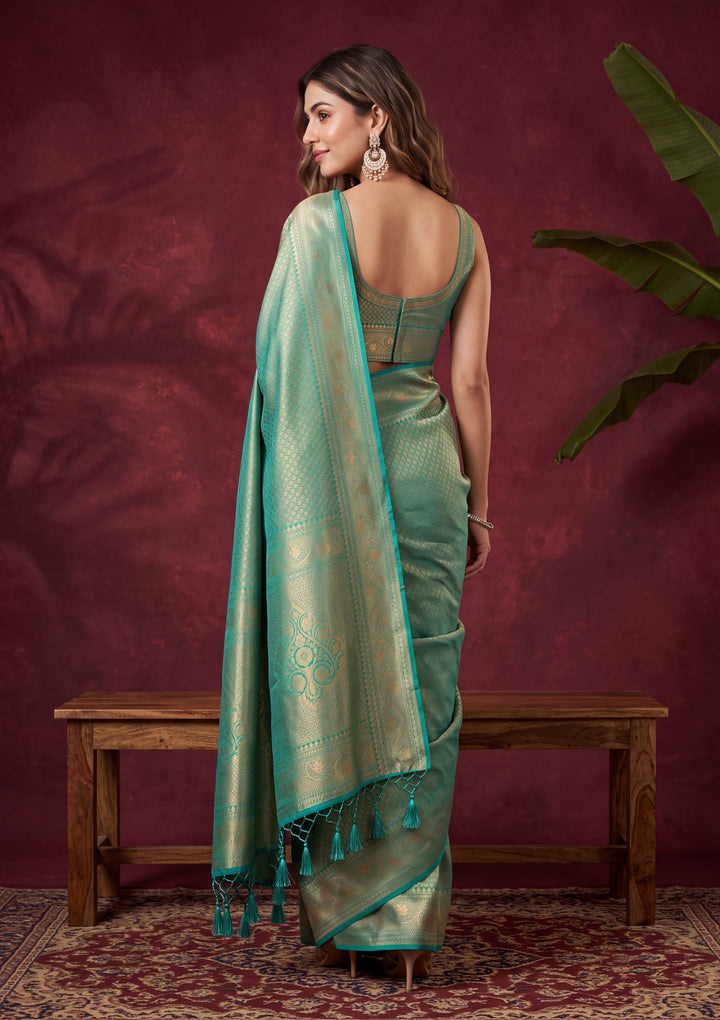 Rama Green Art Silk Jaal Saree With Matching Blouse Piece