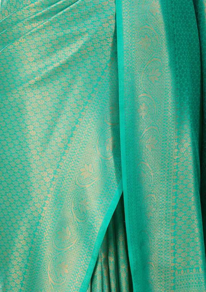 Rama Green Art Silk Jaal Saree With Matching Blouse Piece