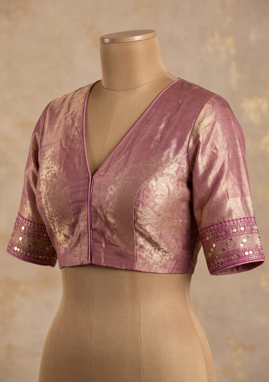 Wine Art Tissue Jaal Mirrorwork Saree With Matching Blouse Piece