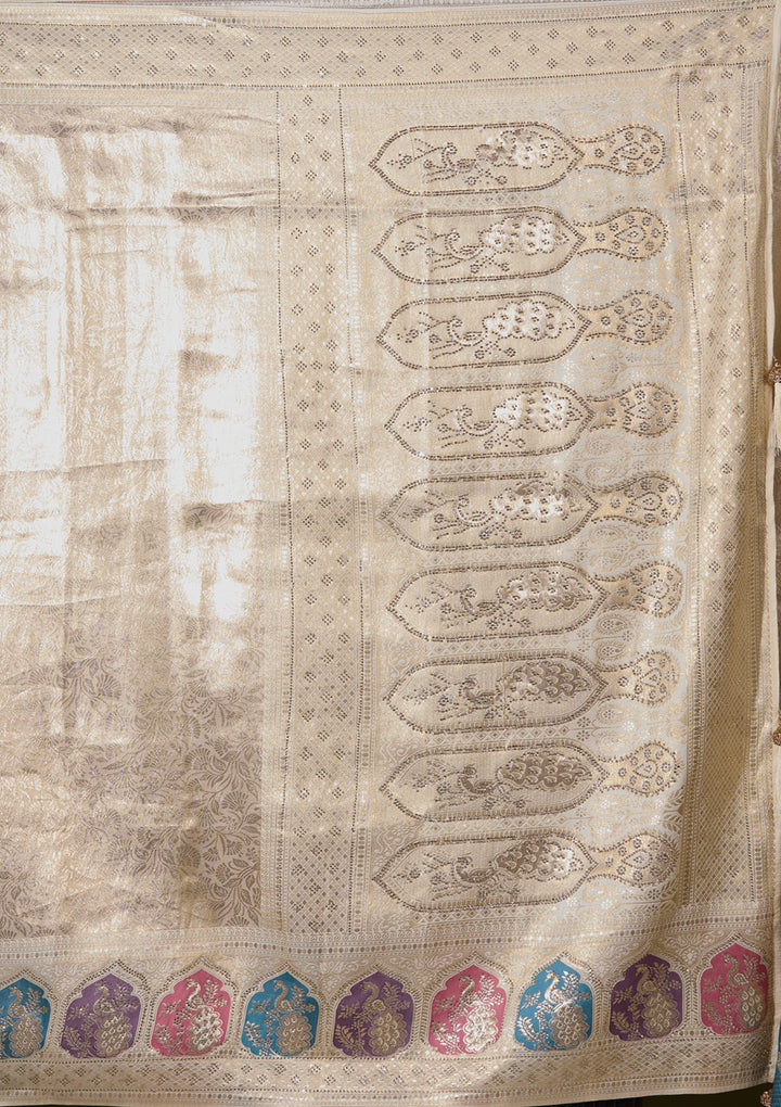 Beige Art Silk Jaal Saree With Matching Blouse Piece