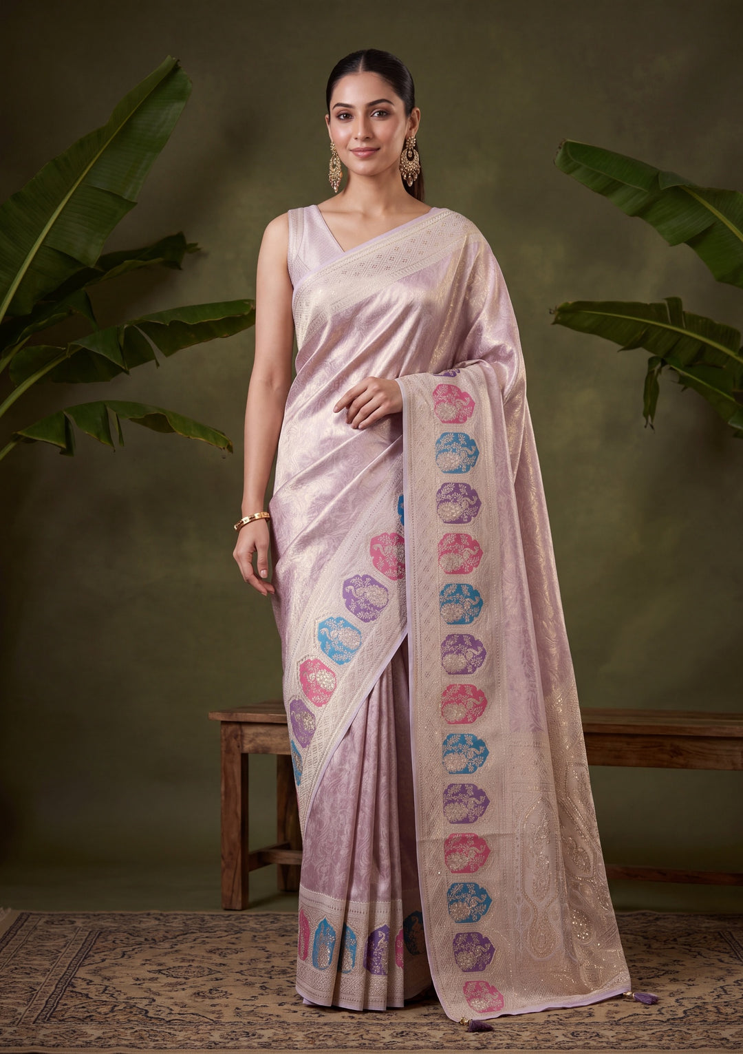 Lavender Art Silk Jaal Saree With Matching Blouse Piece