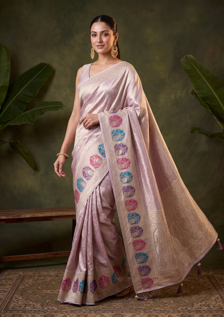 Lavender Art Silk Jaal Saree With Matching Blouse Piece