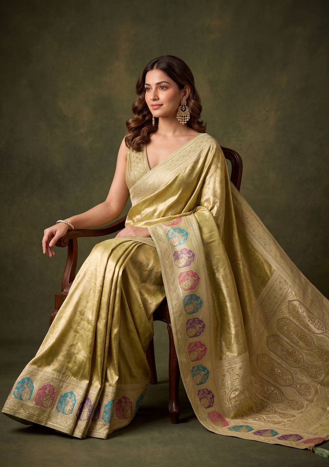 Pista Green Art Silk Jaal Saree With Matching Blouse Piece