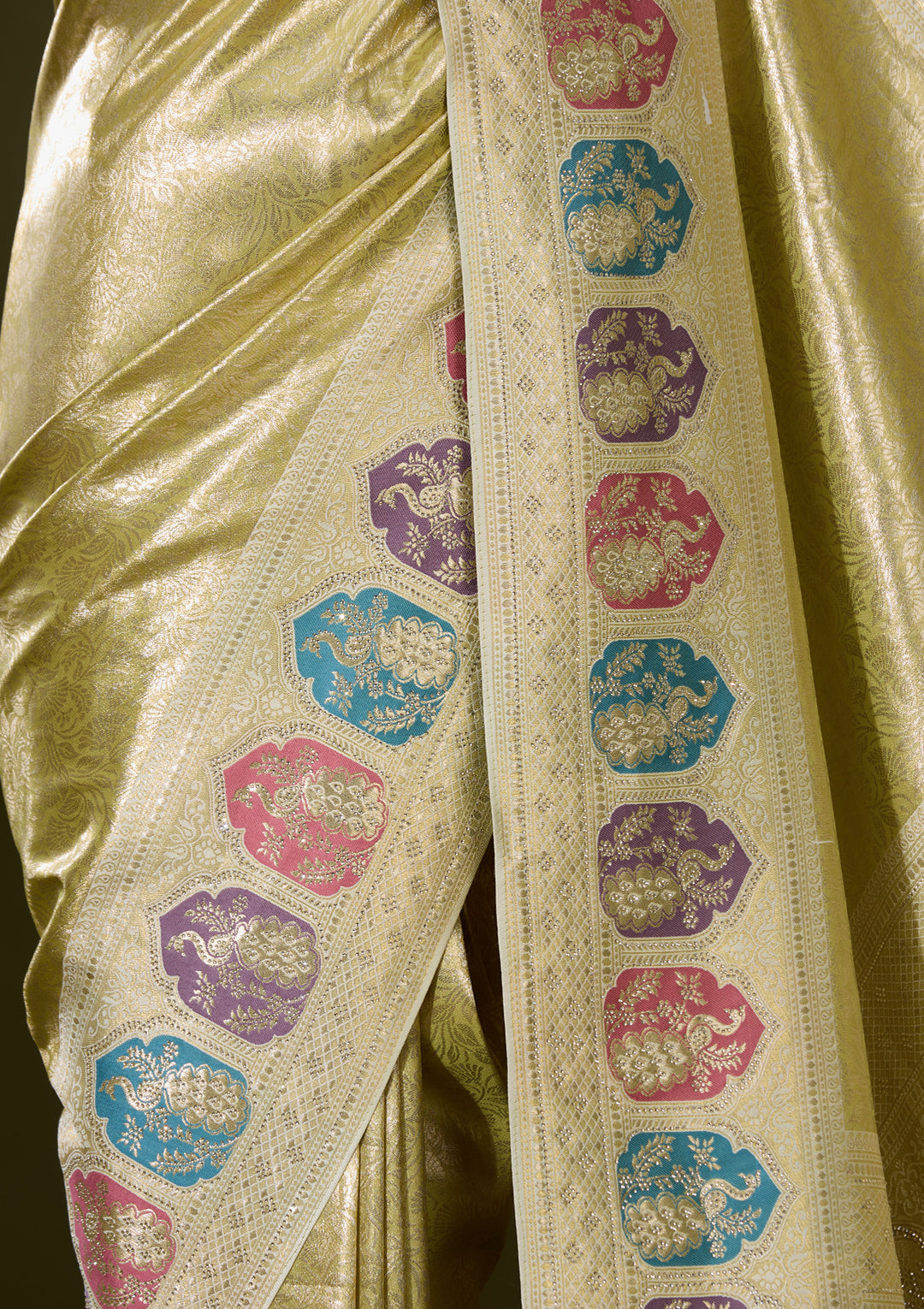 Pista Green Art Silk Jaal Saree With Matching Blouse Piece