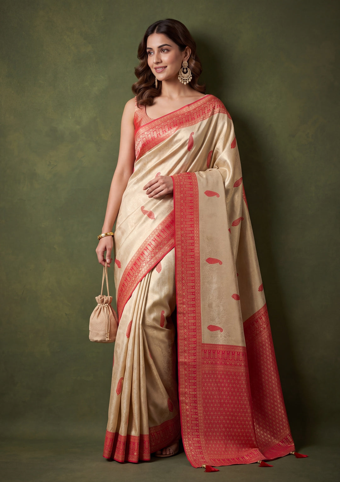 Beige Art Silk Buti Saree With Matching Blouse Piece