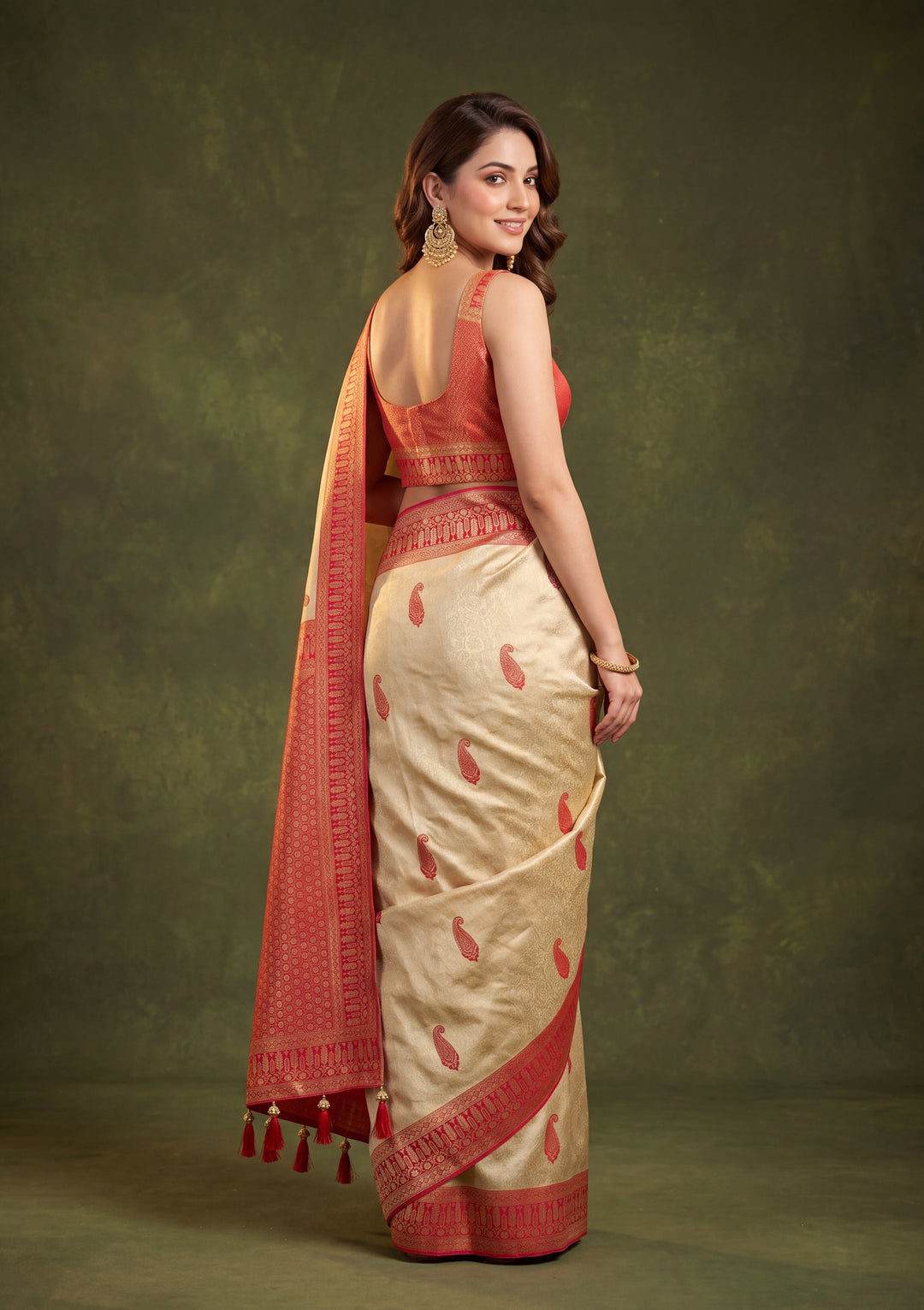 Beige Art Silk Buti Saree With Matching Blouse Piece