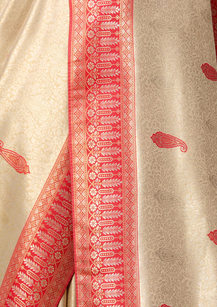 Beige Art Silk Buti Saree With Matching Blouse Piece