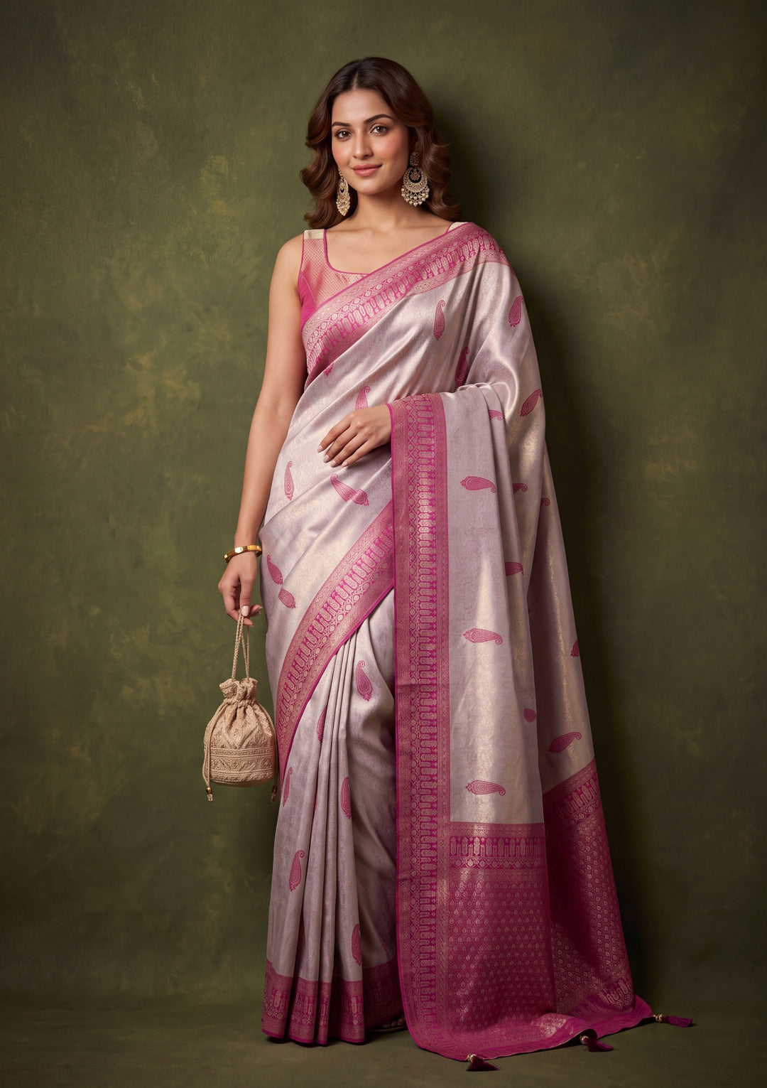 Lavender Art Silk Buti Saree With Matching Blouse Piece