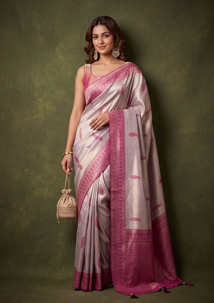 Lavender Art Silk Buti Saree With Matching Blouse Piece