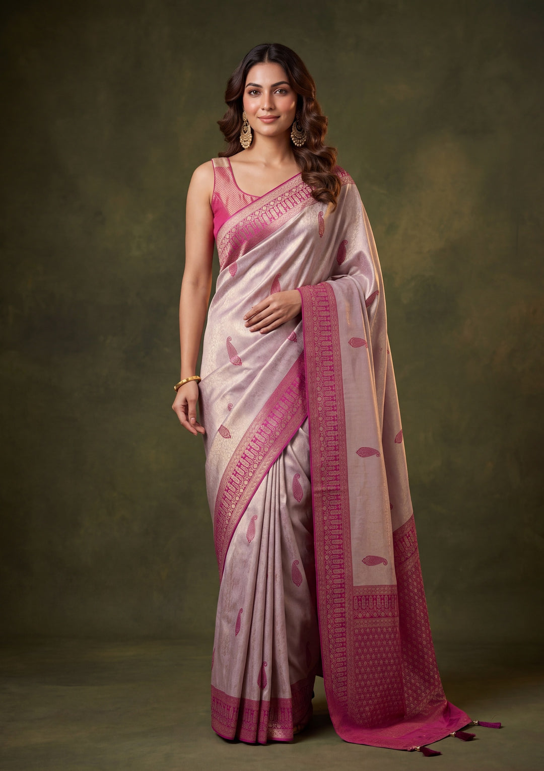 Lavender Art Silk Buti Saree With Matching Blouse Piece