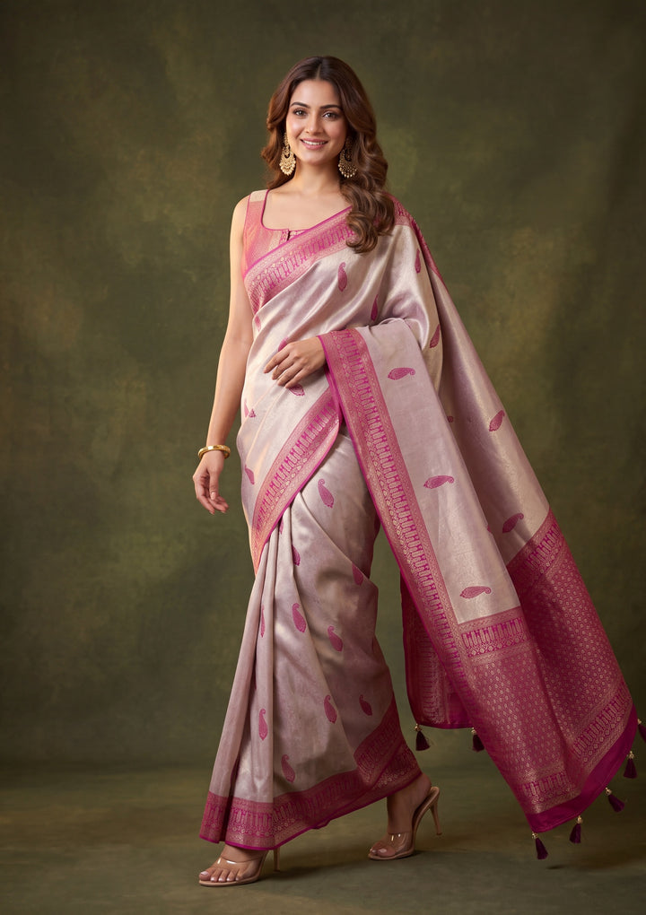 Lavender Art Silk Buti Saree With Matching Blouse Piece