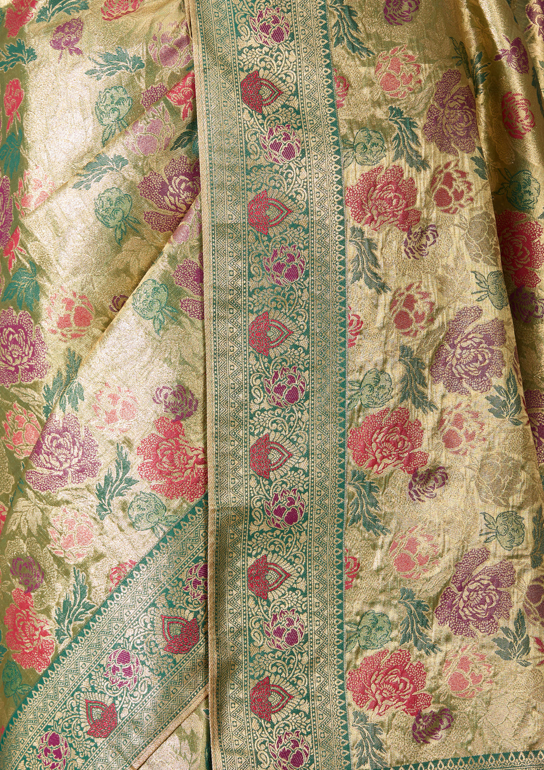 Leaf Green Art Silk Jaal Saree With Matching Blouse Piece