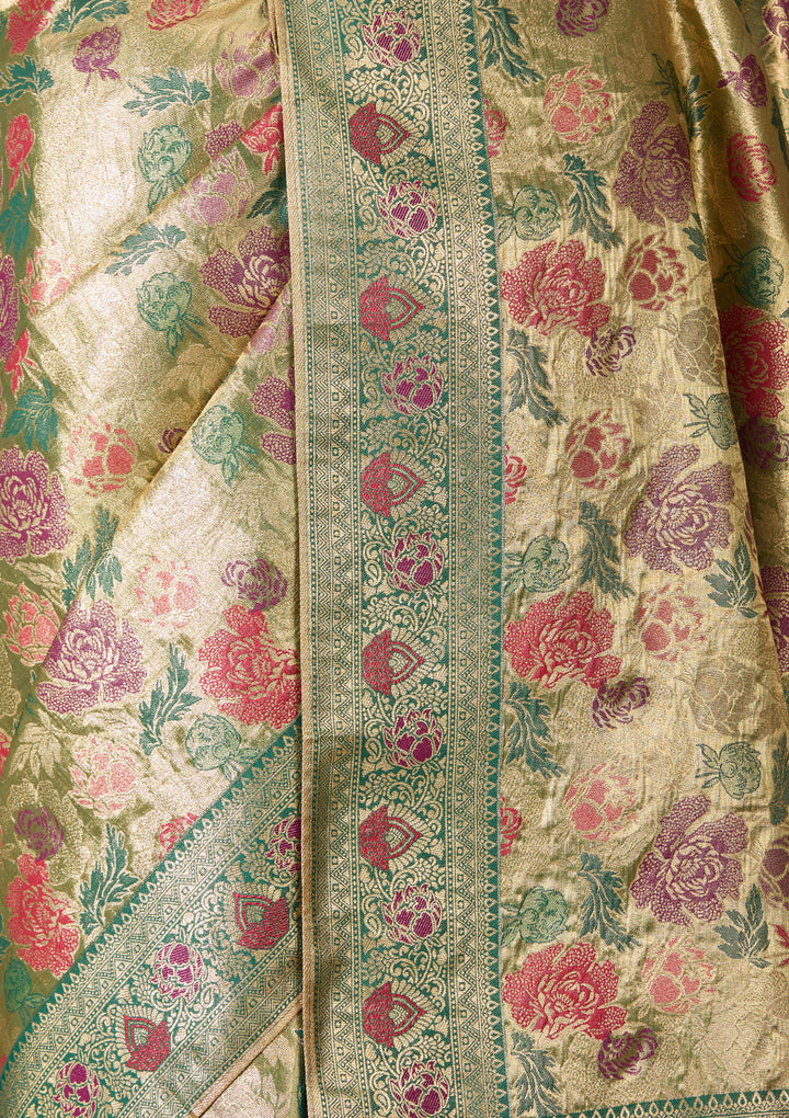 Leaf Green Art Silk Jaal Saree With Matching Blouse Piece