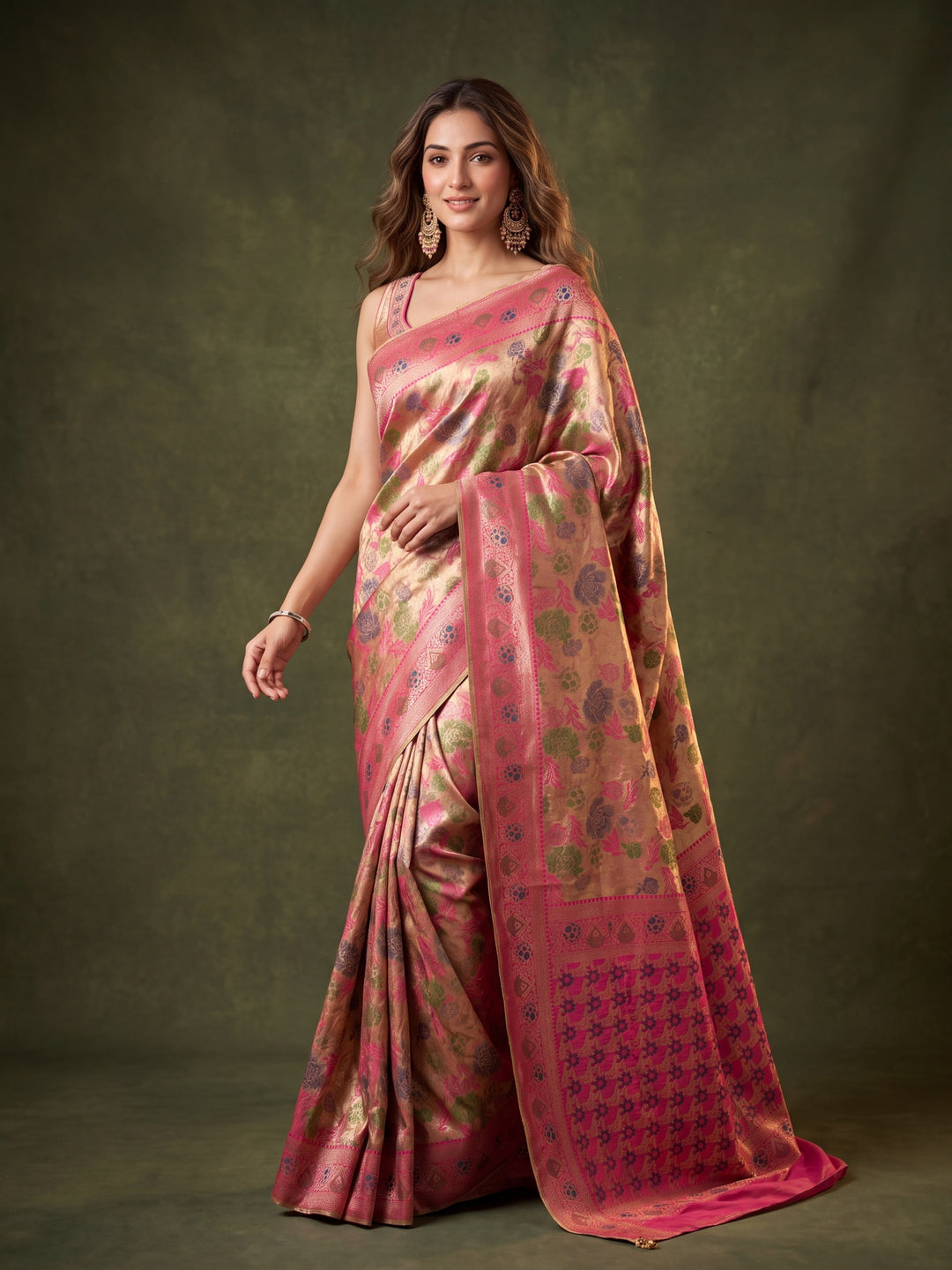 Magenta Pink Art Silk Jaal Saree With Matching Blouse Piece