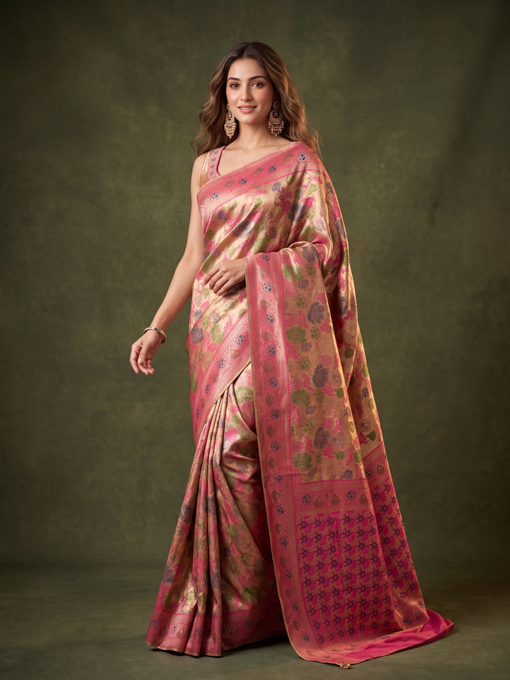 Magenta Pink Art Silk Jaal Saree With Matching Blouse Piece