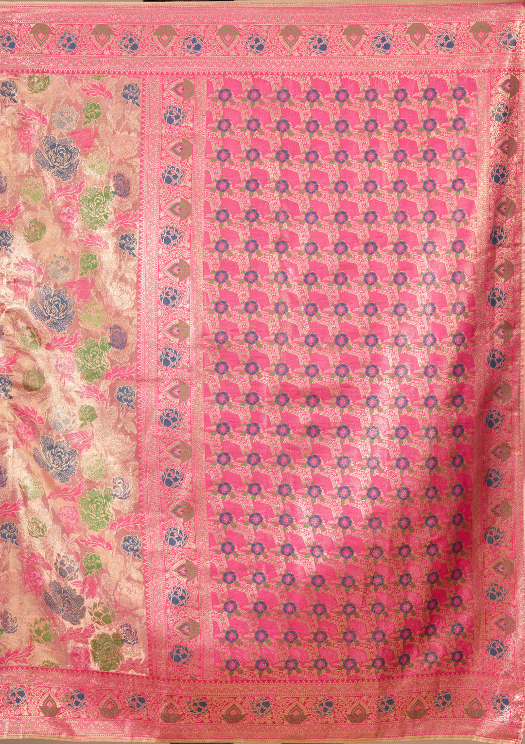 Magenta Pink Art Silk Jaal Saree With Matching Blouse Piece