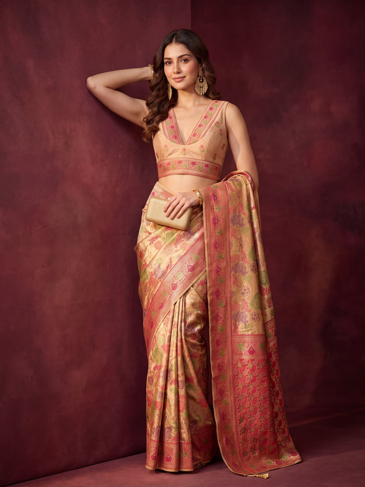 Red Art Silk Jaal Saree With Matching Blouse Piece