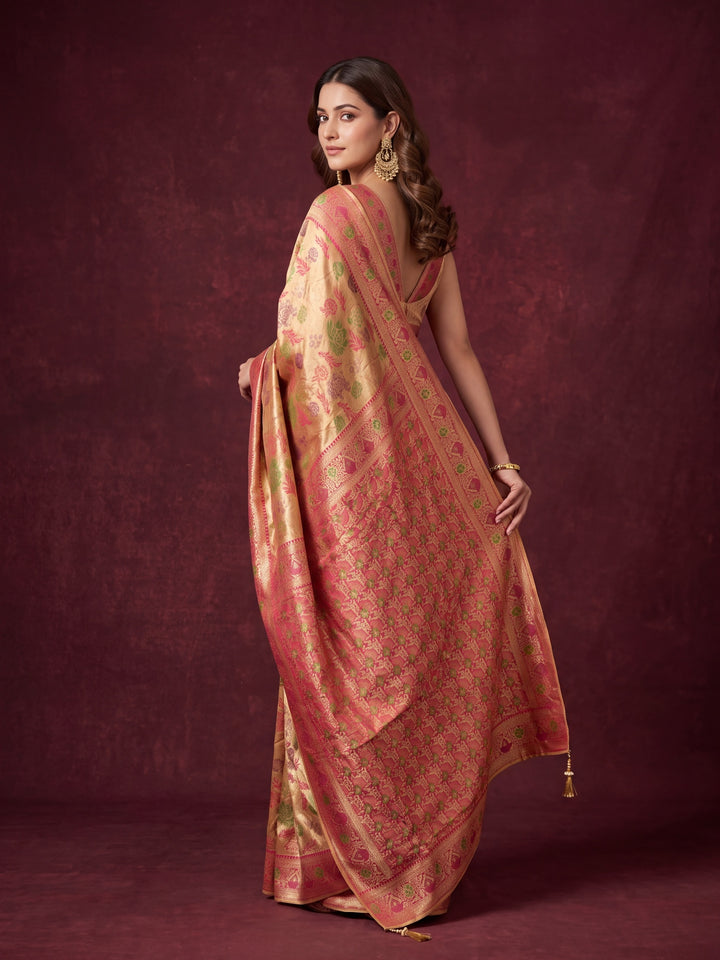Red Art Silk Jaal Saree With Matching Blouse Piece
