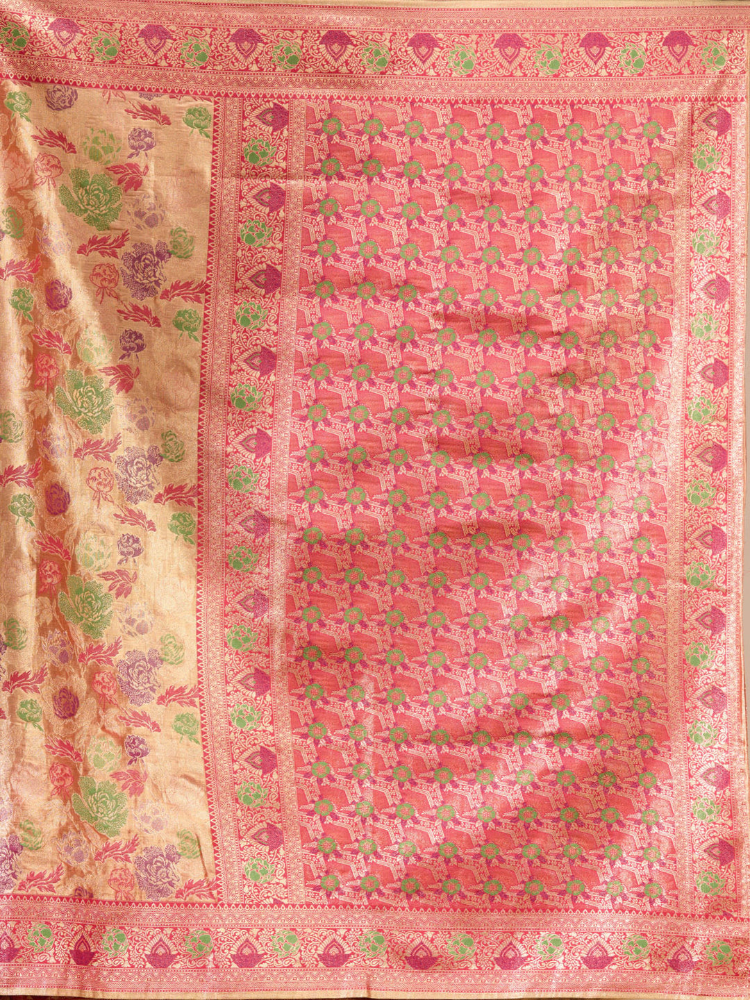 Red Art Silk Jaal Saree With Matching Blouse Piece