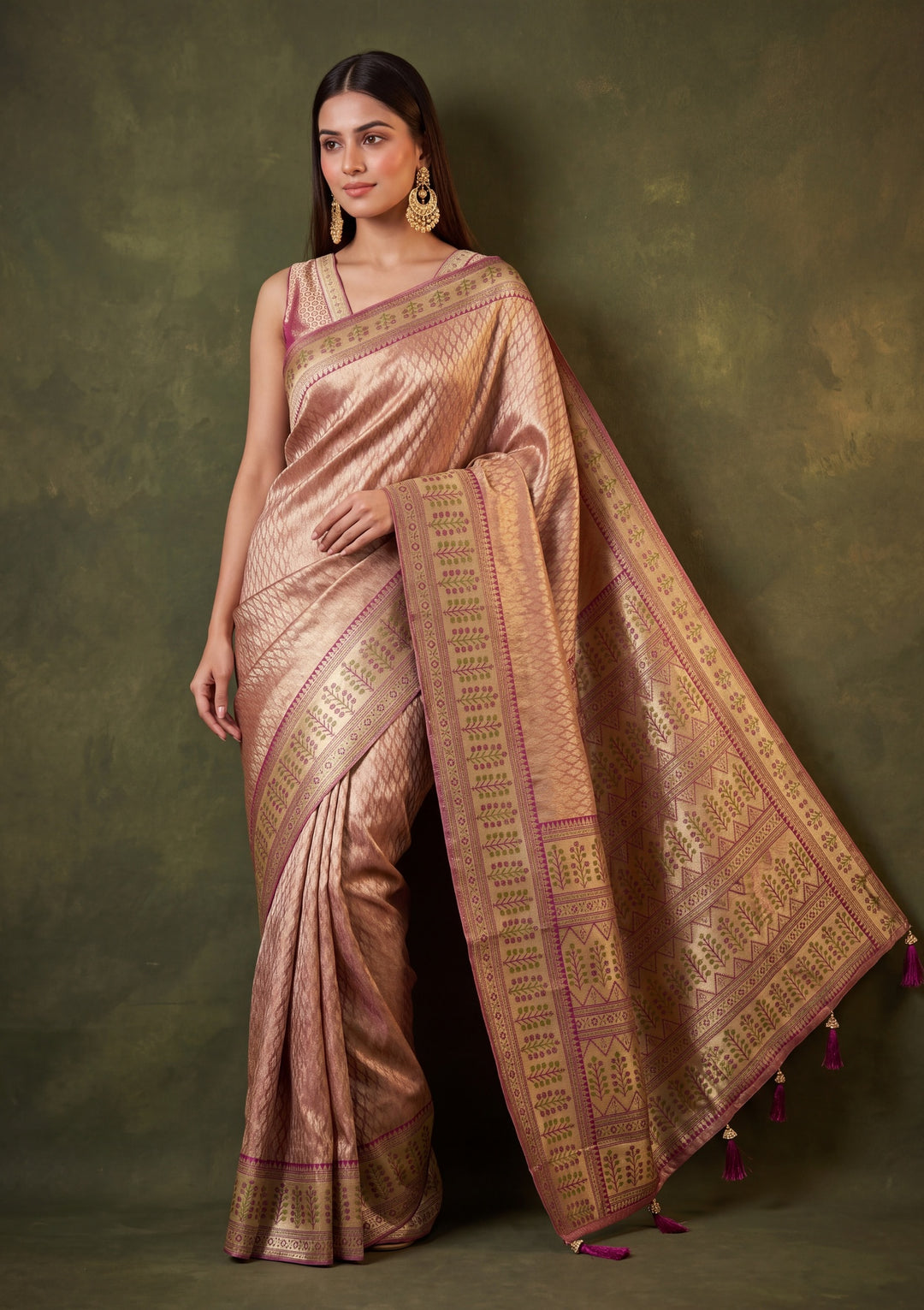 Beige Art Silk Jaal Saree With Matching Blouse Piece