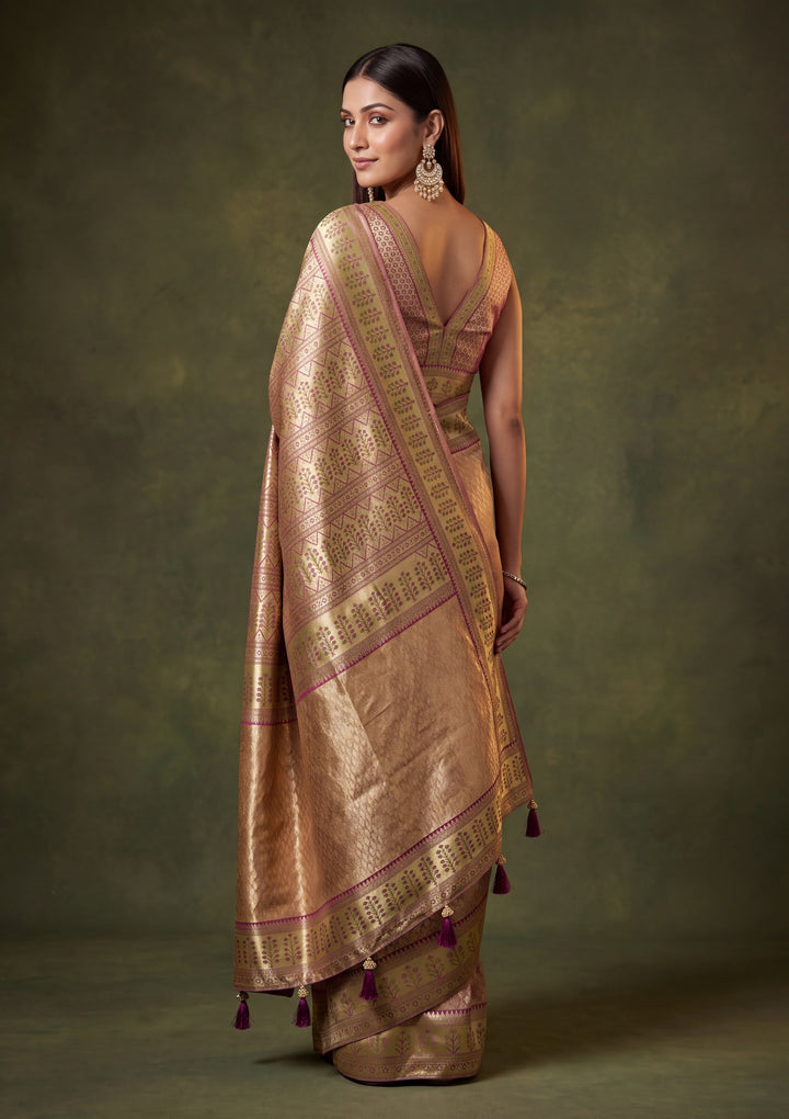 Beige Art Silk Jaal Saree With Matching Blouse Piece