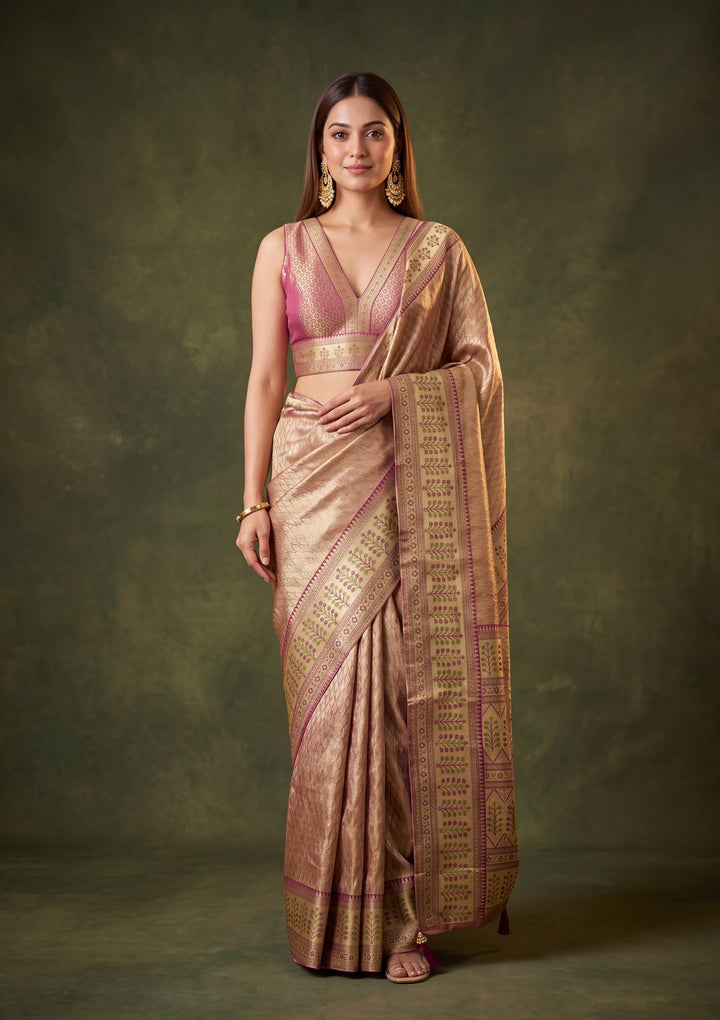 Beige Art Silk Jaal Saree With Matching Blouse Piece