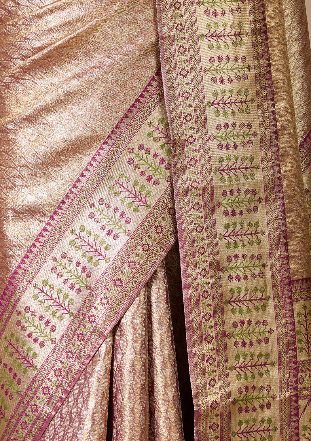 Beige Art Silk Jaal Saree With Matching Blouse Piece