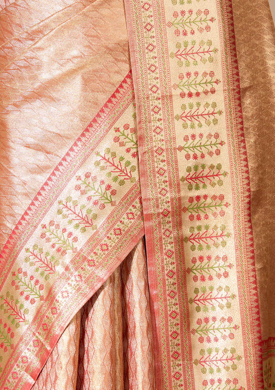 Peach Art Silk Jaal Saree With Matching Blouse Piece