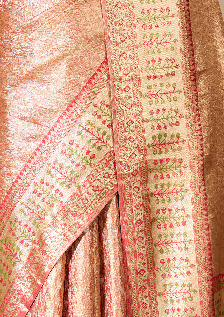 Peach Art Silk Jaal Saree With Matching Blouse Piece