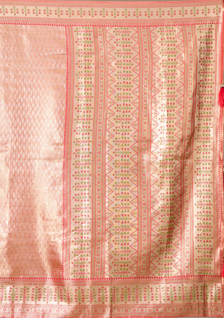Peach Art Silk Jaal Saree With Matching Blouse Piece