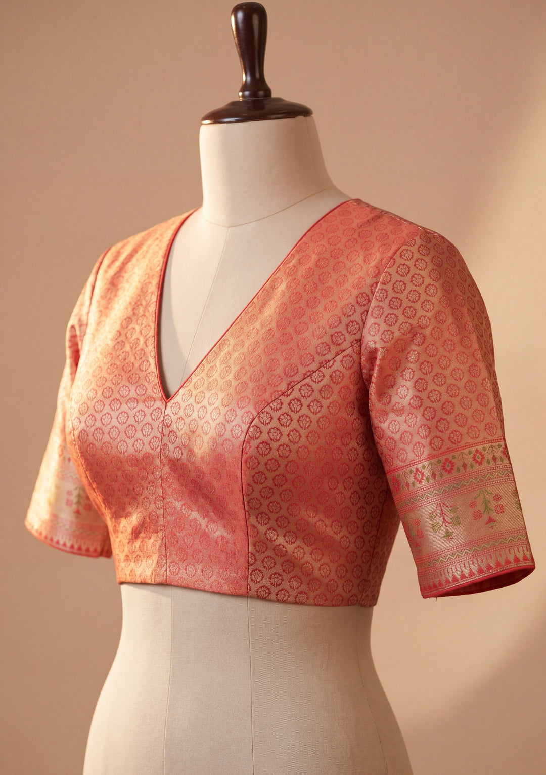Peach Art Silk Jaal Saree With Matching Blouse Piece