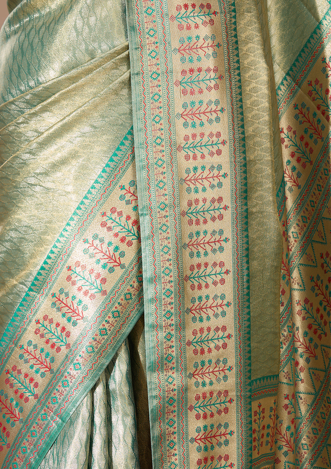 Rama Green Art Silk Jaal Saree With Matching Blouse Piece