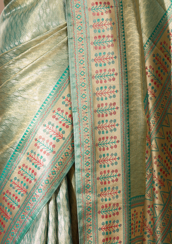 Rama Green Art Silk Jaal Saree With Matching Blouse Piece