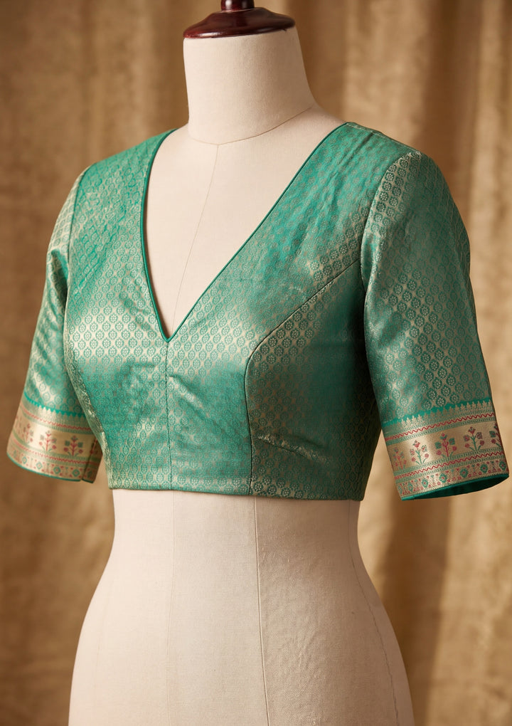 Rama Green Art Silk Jaal Saree With Matching Blouse Piece