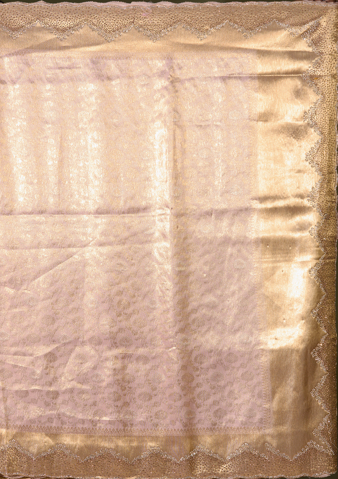Baby Pink Art Silk Jaal Gold Stonework Saree With Matching Blouse Piece