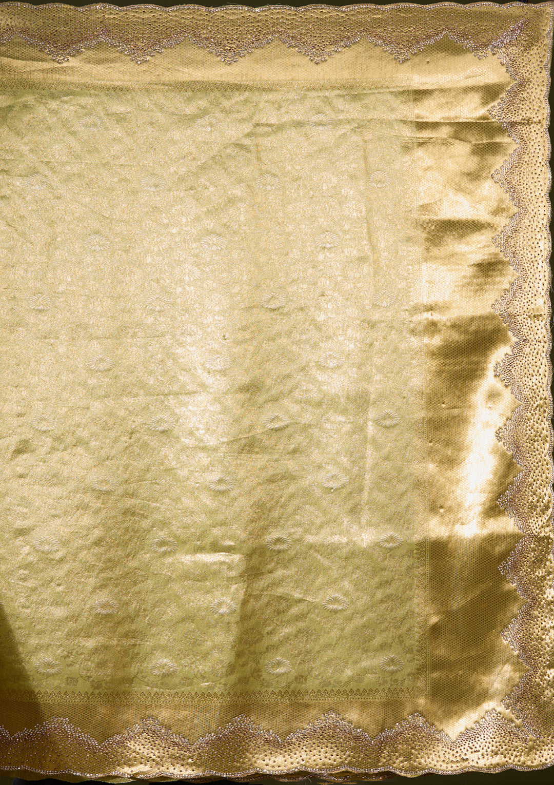 Pista Green Art Silk Jaal Gold Stonework Saree With Matching Blouse Piece