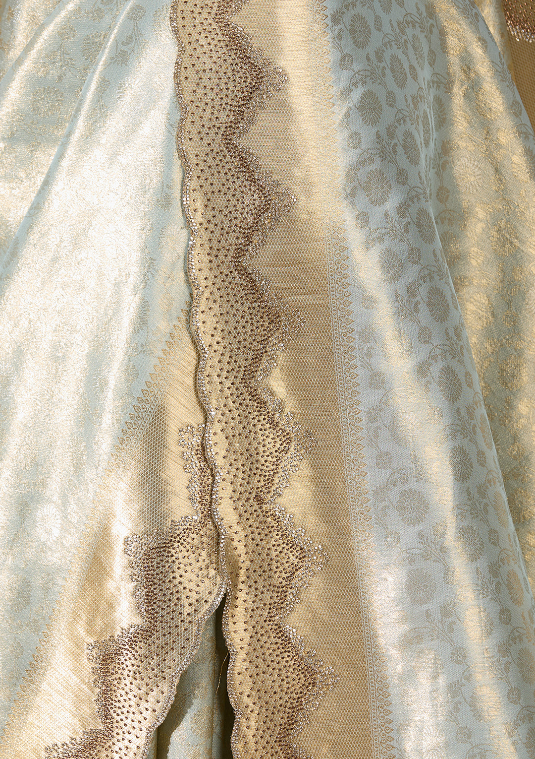 Sky Blue Art Silk Jaal Gold Stonework Saree With Matching Blouse Piece