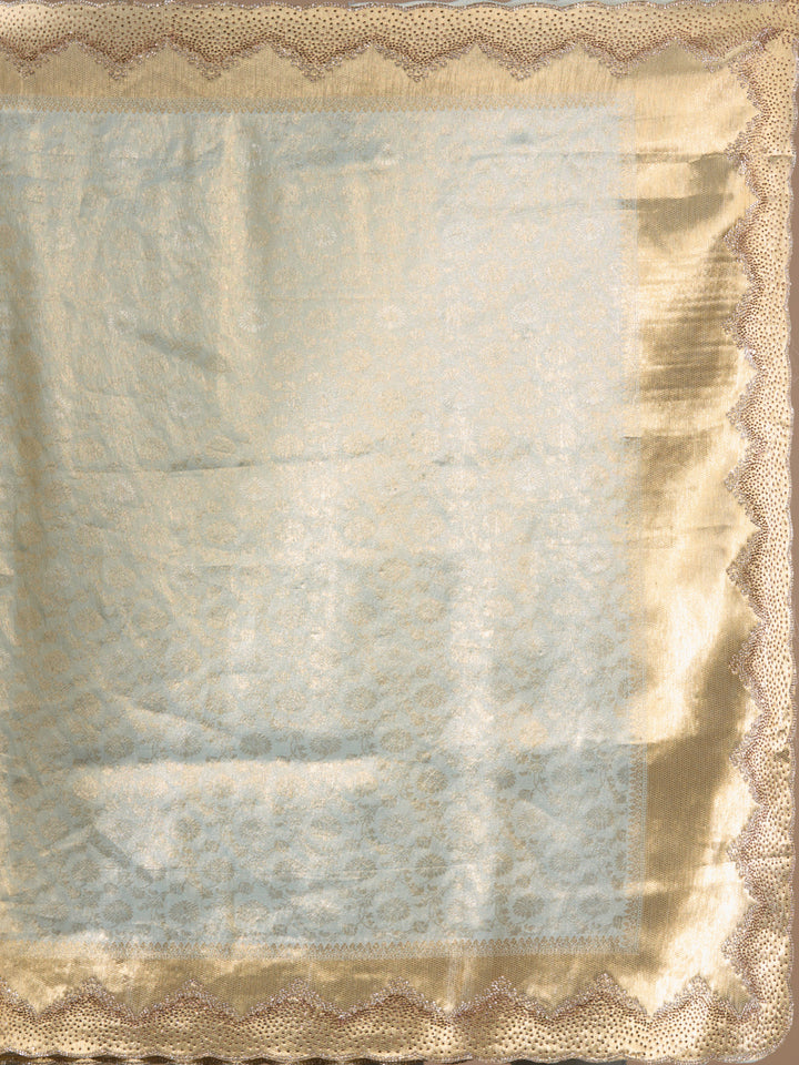 Sky Blue Art Silk Jaal Gold Stonework Saree With Matching Blouse Piece