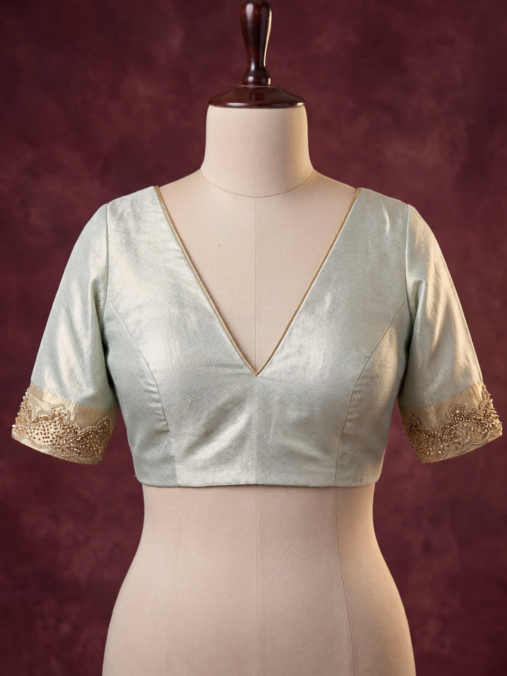 Sky Blue Art Silk Jaal Gold Stonework Saree With Matching Blouse Piece