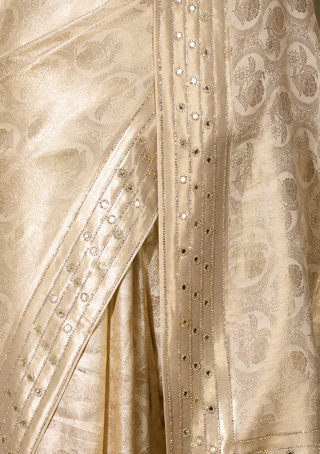 Beige Art Silk Jaal Mirrorwork Saree With Matching Blouse Piece