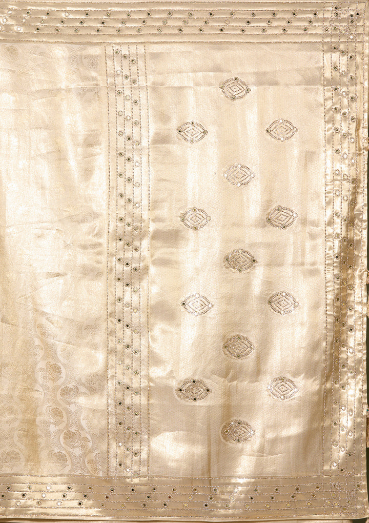 Beige Art Silk Jaal Mirrorwork Saree With Matching Blouse Piece