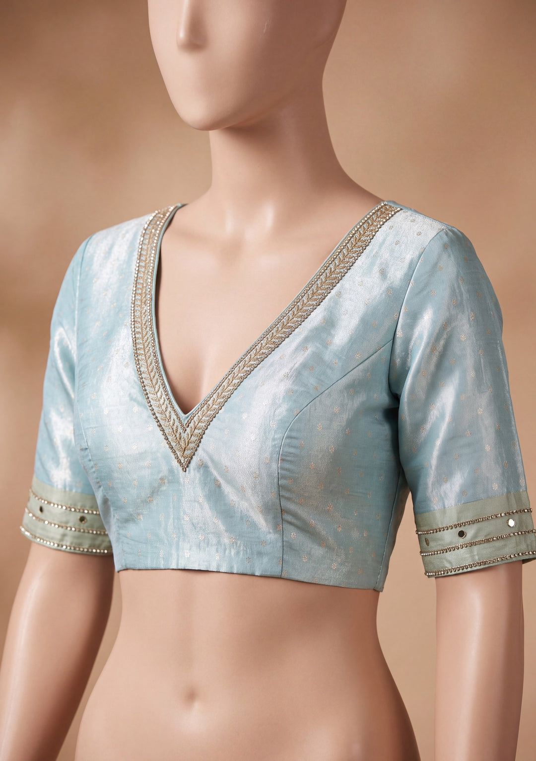 Sky Blue Art Silk Jaal Mirrorwork Saree With Matching Blouse Piece