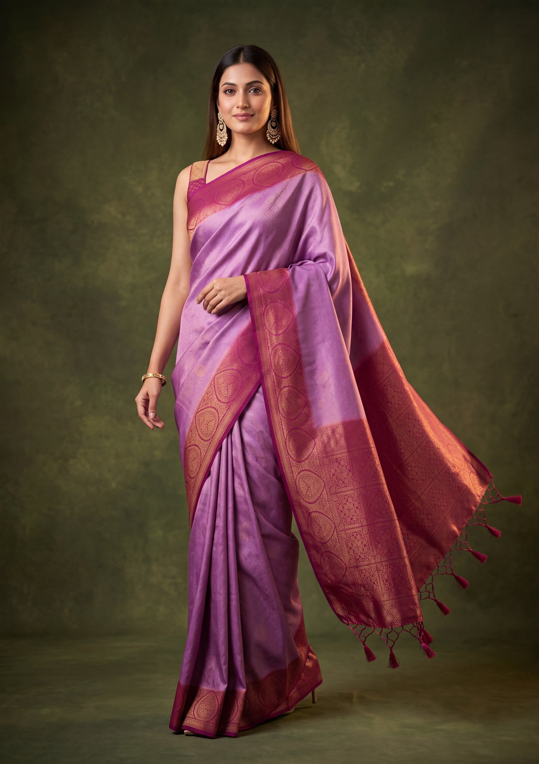 Lavender Art Silk Jaal Saree With Matching Blouse Piece