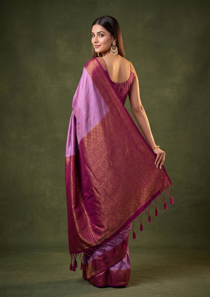 Lavender Art Silk Jaal Saree With Matching Blouse Piece