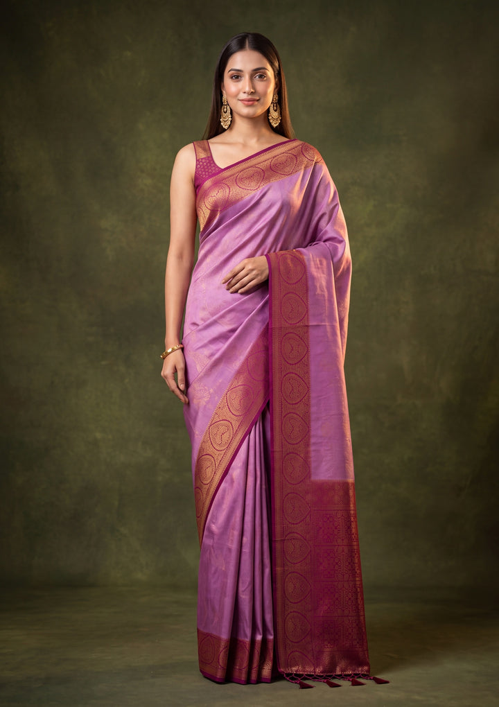 Lavender Art Silk Jaal Saree With Matching Blouse Piece