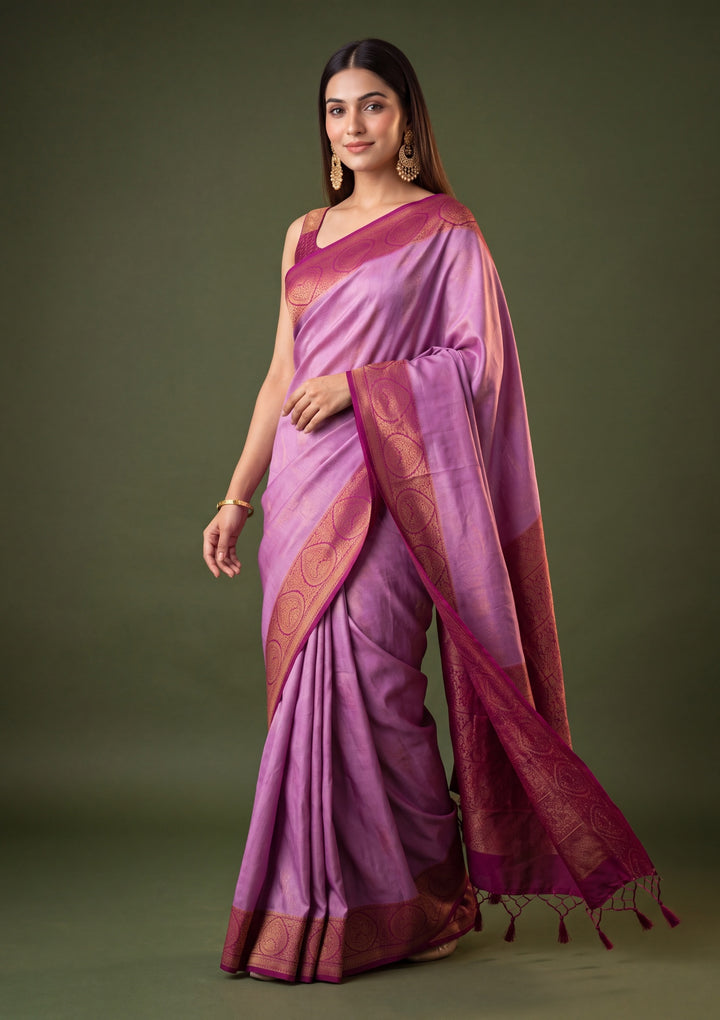 Lavender Art Silk Jaal Saree With Matching Blouse Piece