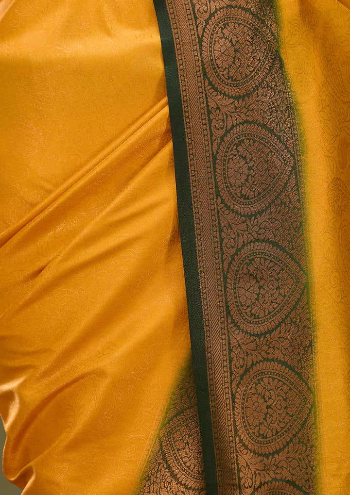 Mustard Yellow Art Silk Jaal Saree With Matching Blouse Piece